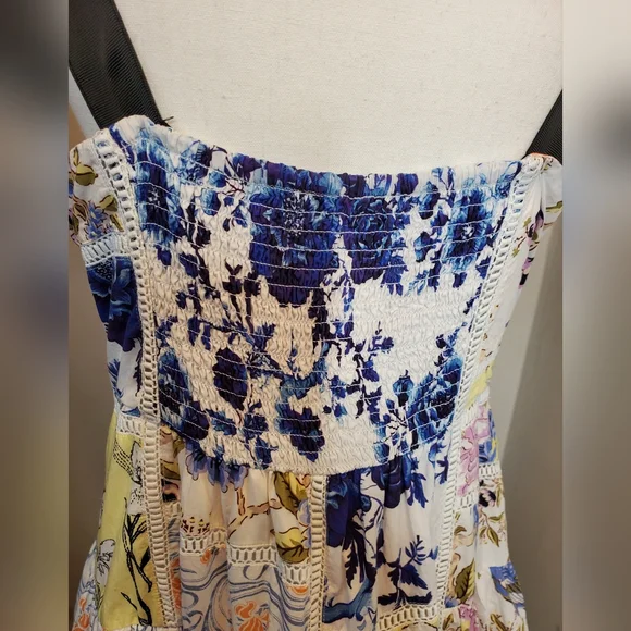 Anthropologie Maeve Cotton Sleeveless Square-Neck Tile Printed Midi Dress Sz L